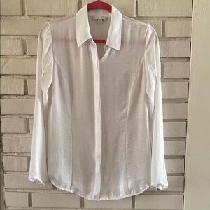 CAbi Runaway white semi sheer collared shirt